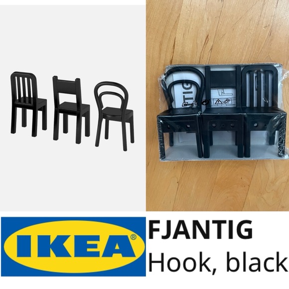 🪑FJANTIG Hooks by IKEA | One Set of Three Black Miniature Chairs | Wall Hooks - Picture 1 of 12